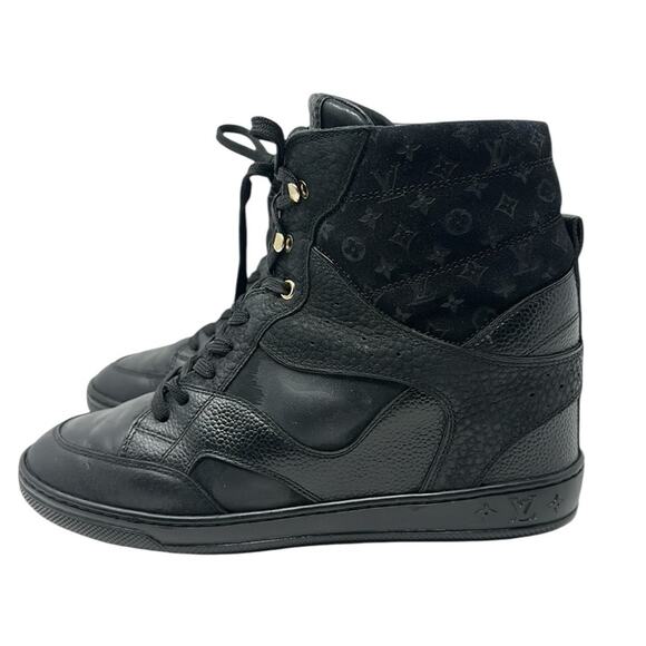 Louis Vuitton Cliff Women's Sneakers High Top Leather Suede Monogram Black Sz 39 - Picture 3 of 15